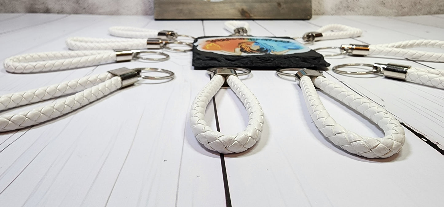 White | Leather Braided Rope Key Chain Strap | Add on