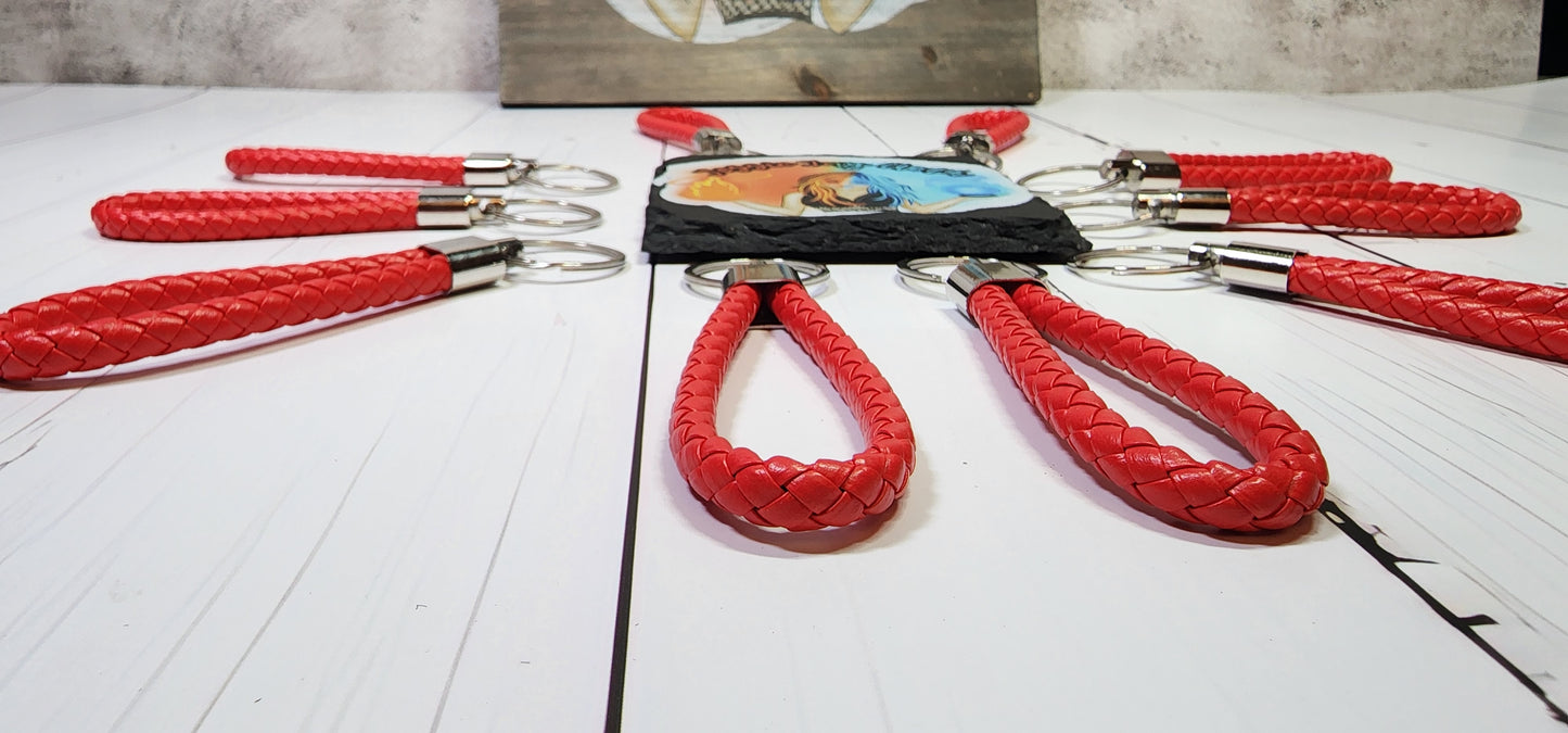 Blood Red | Leather Braided Rope Key Chain Strap | Add on