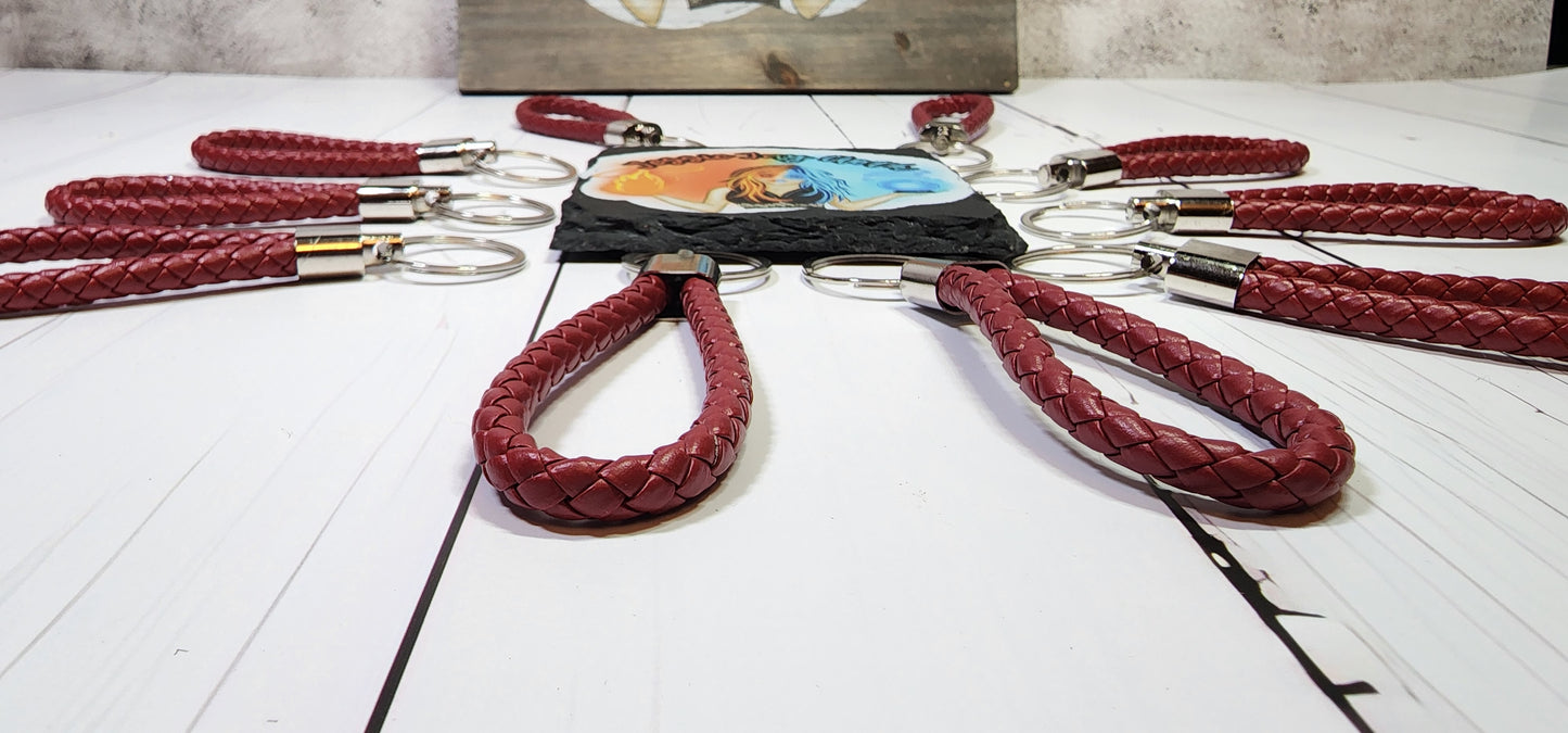Burgundy | Leather Braided Rope Key Chain Strap | Add on