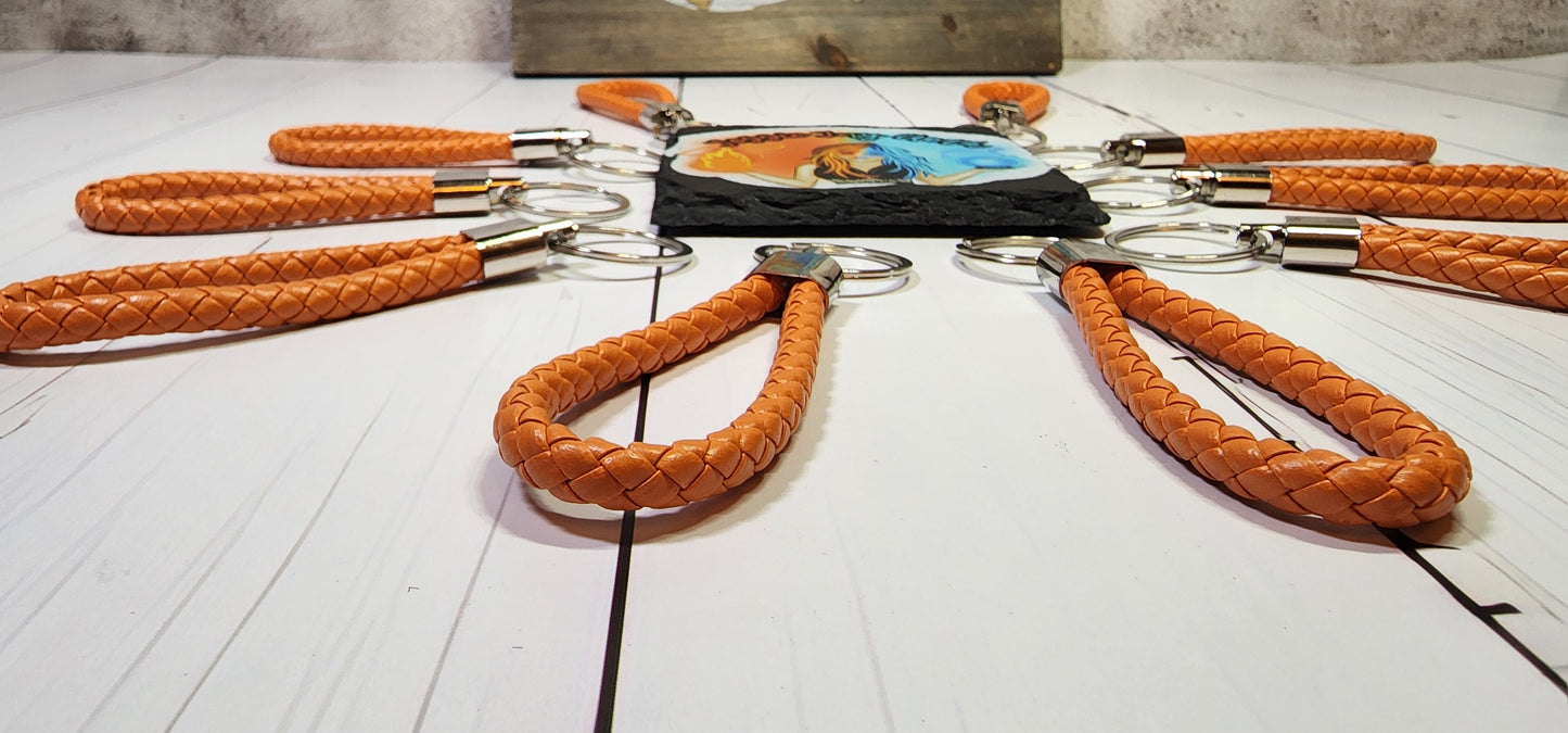 Orange | Leather Braided Rope Key Chain Strap | Add on