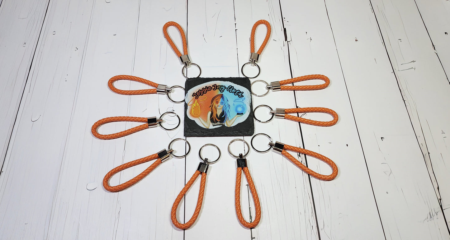 Orange | Leather Braided Rope Key Chain Strap | Add on