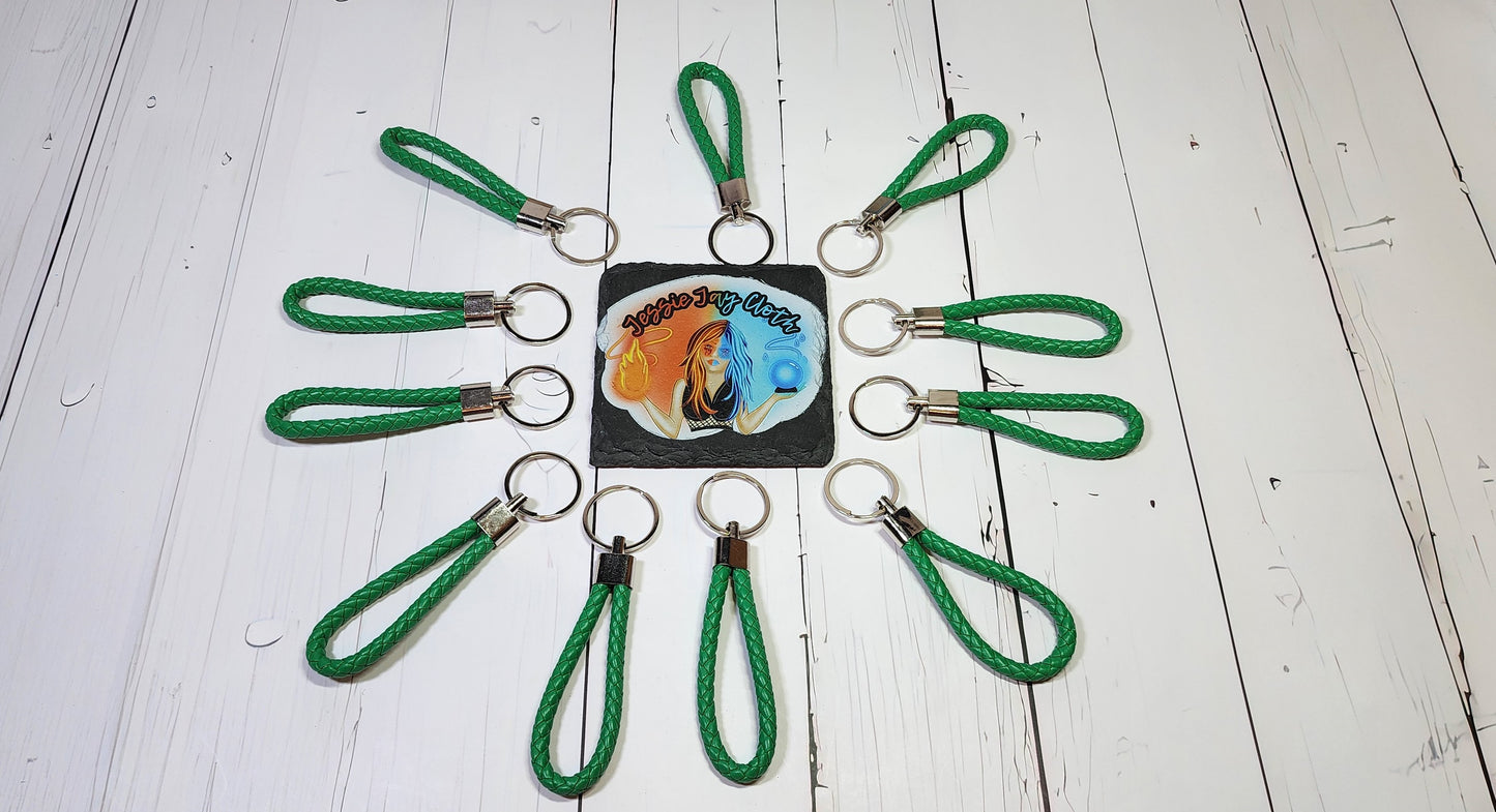 Vibrant Green | Leather Braided Rope Key Chain Strap | Add on