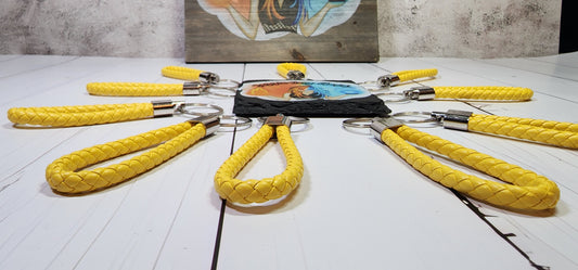 Yellow | Leather Braided Rope Key Chain Strap | Add on