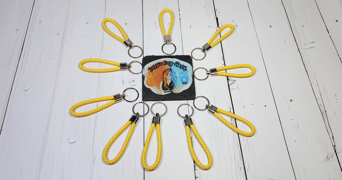 Yellow | Leather Braided Rope Key Chain Strap | Add on