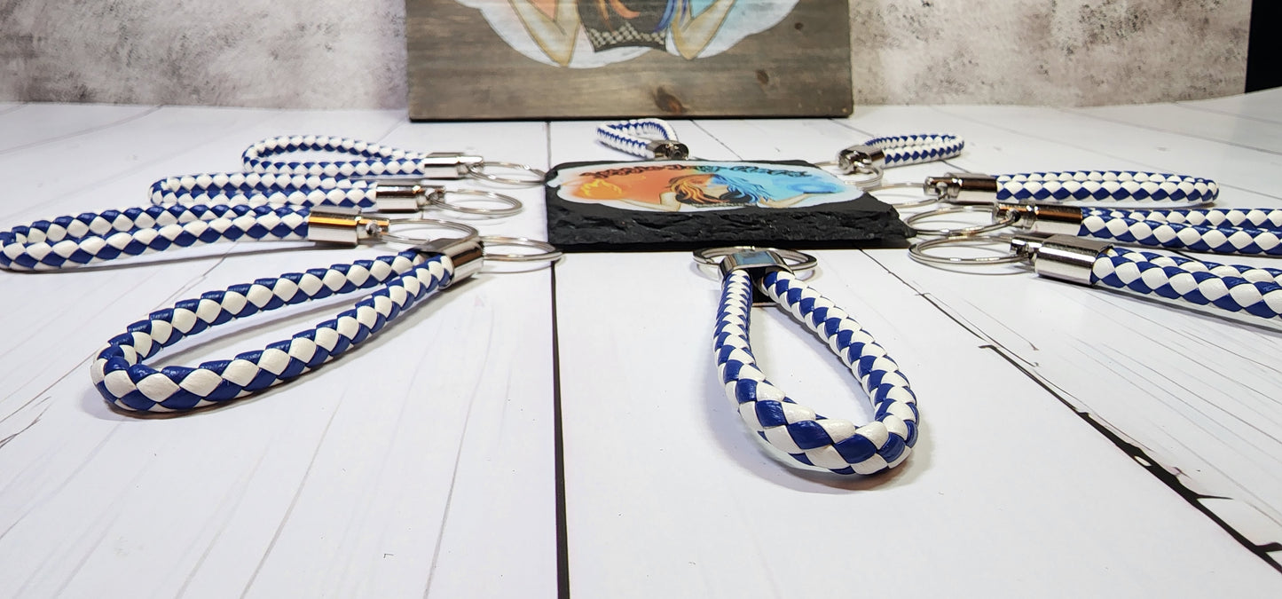 Royal Blue & White | Leather Braided Rope Key Chain Strap | Add on