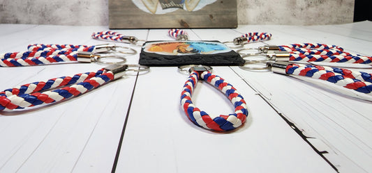 Red, White & Blue | Leather Braided Rope Key Chain Strap | Add on