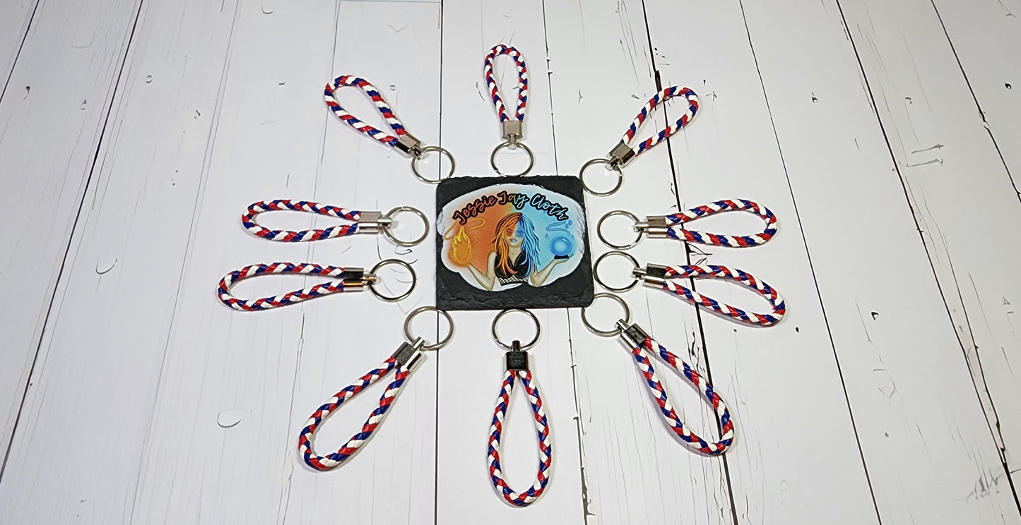 Red, White & Blue | Leather Braided Rope Key Chain Strap | Add on