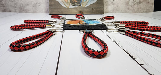 Red & Black | Leather Braided Rope Key Chain Strap | Add on