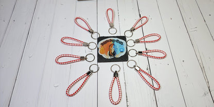 Blood Red & White | Leather Braided Rope Key Chain Strap | Add on