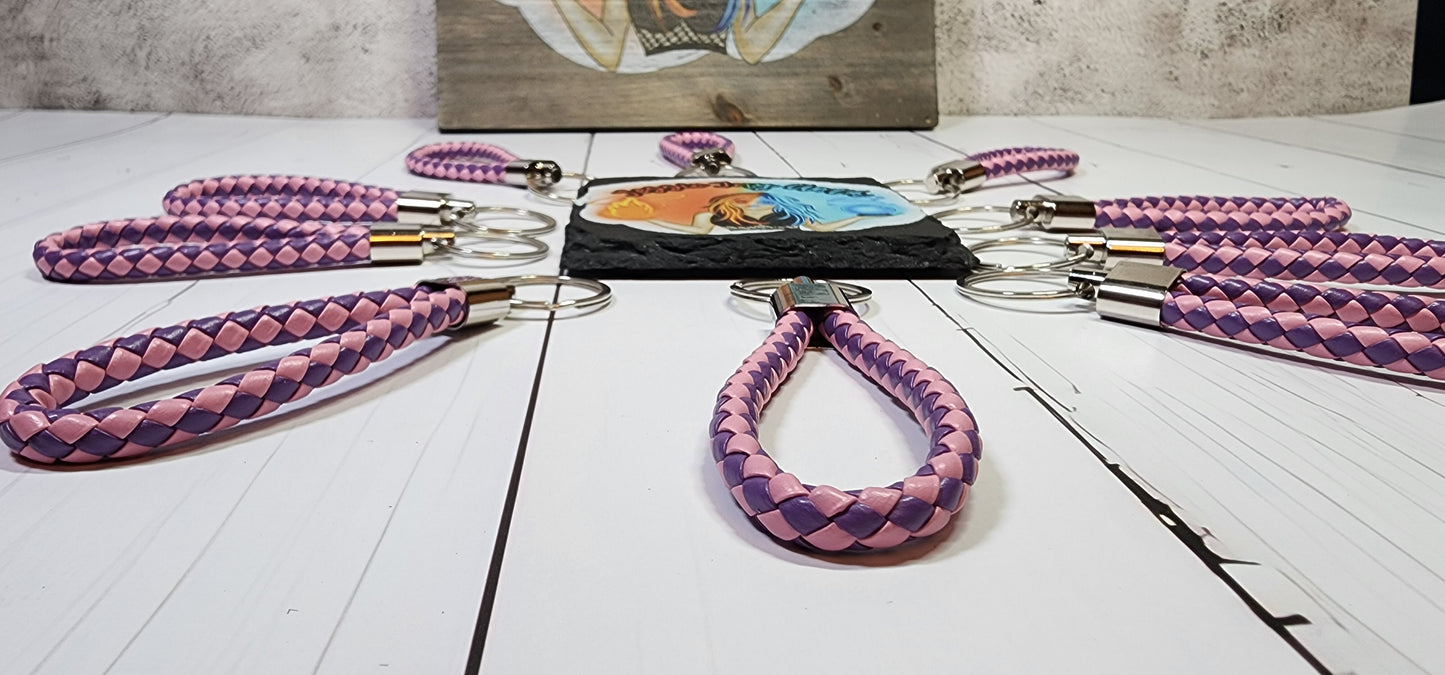 Light Pink & Dark Purple | Leather Braided Rope Key Chain Strap | Add on