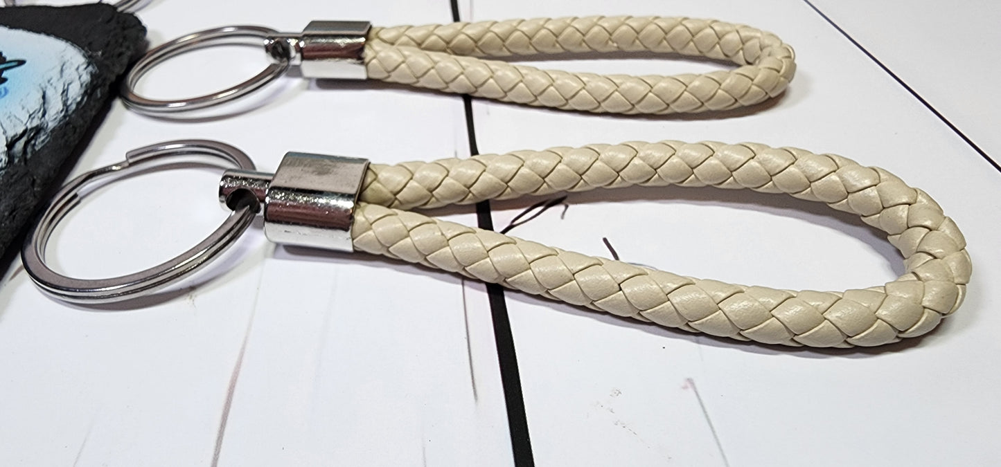 Navy, Brown, Khaki, & Dark Grey | Leather Braided Rope Key Chain Strap | Add on