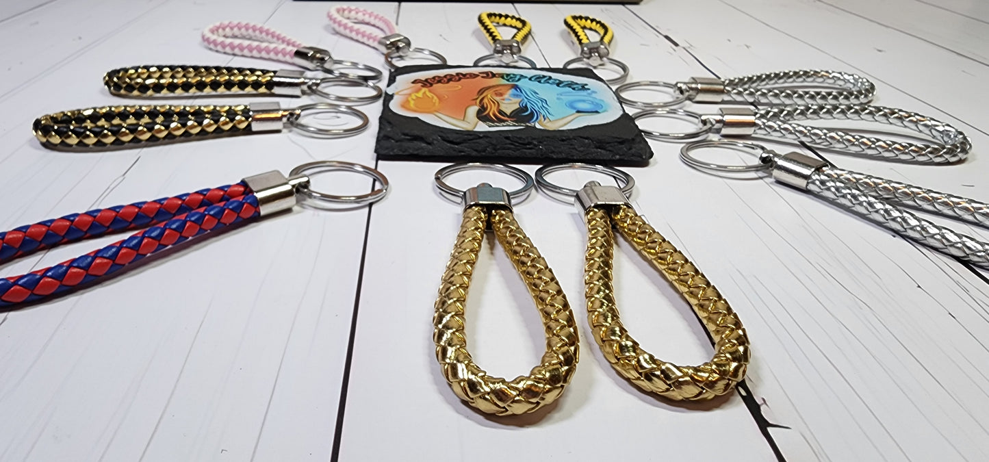 Pink & White, Gold/Silver/Black & Gold Metallic, Black & Yellow, Red & Blue | Leather Braided Rope Key Chain Strap | Add on
