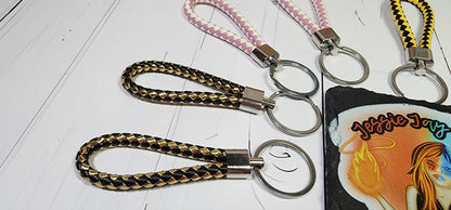 Pink & White, Gold/Silver/Black & Gold Metallic, Black & Yellow, Red & Blue | Leather Braided Rope Key Chain Strap | Add on