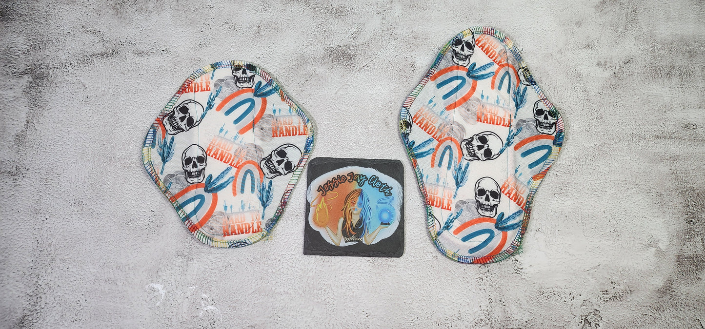 6/7/8/9/10/11/12/14 Set or SINGLE |  Serged Style Cloth Pad  |  2.5" or 2.75" snapped width | Skull, Cactus. Hard to handle, Rainbow, Desert