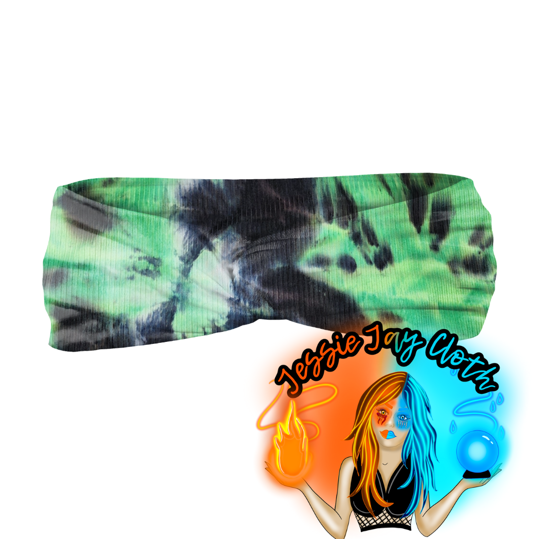 Neon Green & black Tie Dye | Ribbed Knit | Twist Knot Head Band | Custom Turban Head Band | 4 Sizes