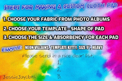 Template B | Budget Friendly Cloth Pads  |  2.5" Snapped Width | 6/7/8/9/10 inches | Great starter set for Teen/Tween
