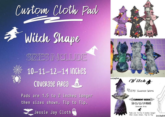 Custom Witch Shaped Cloth Pad  | 10/11/12/14 | 2.75" Snapped Width