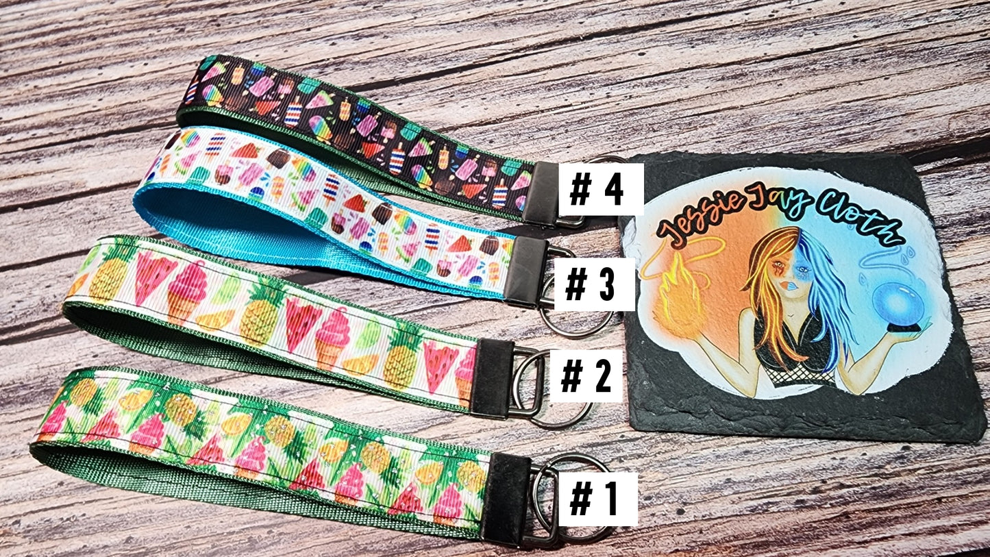 Summer, Ice cream, Popsicle, Pineapple Wristlet Key Fob | Ribbon/Nylon Fabric Keychain | Choose your print