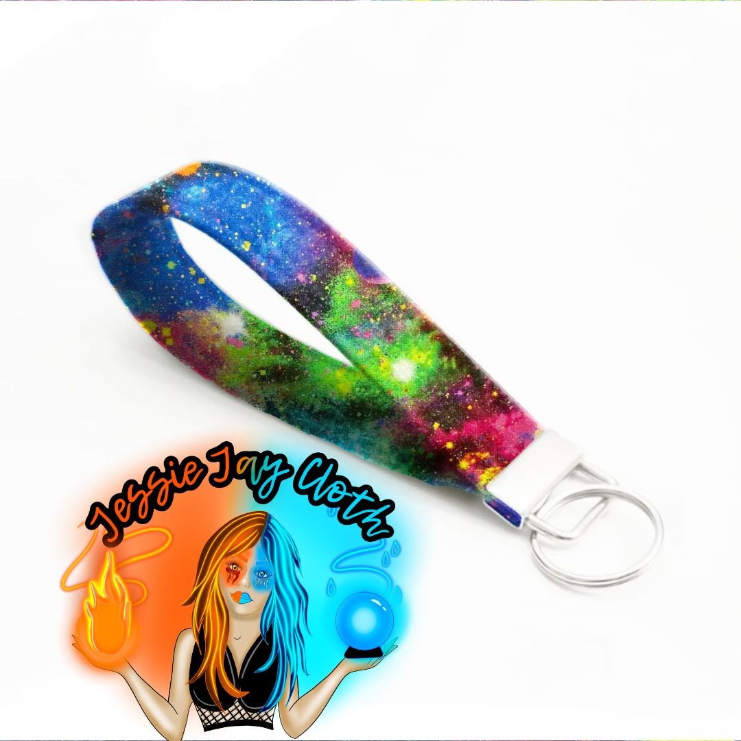 Rainbow galaxy with stars | Wristlet Key Fob | Fabric Keychain | Great for gifts |