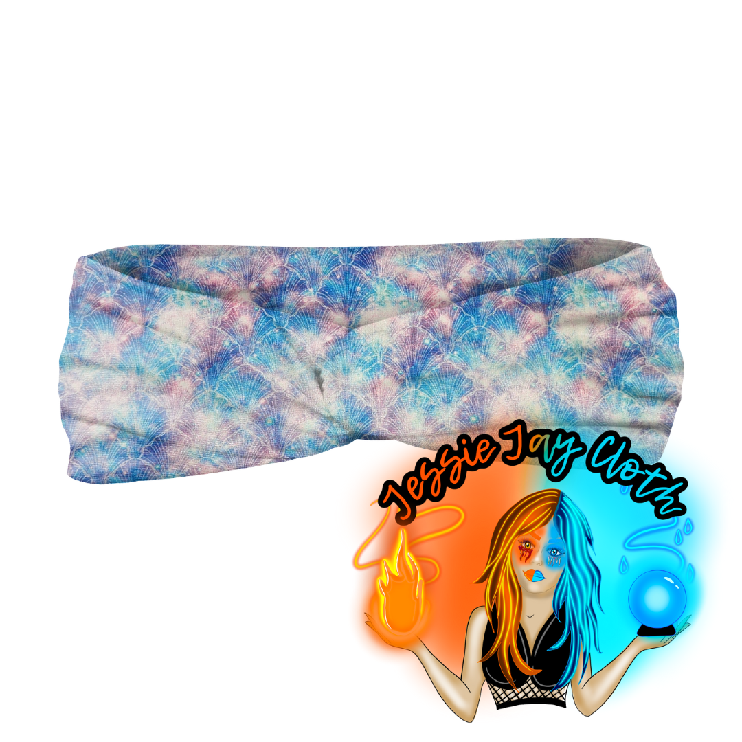 Mermaid Galaxy Shells | Double Brushed Poly Twist Knot Head Band | Custom Turban Head Band | 4 Sizes