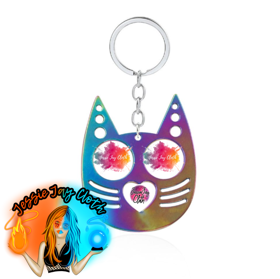 Holographic Rainbow Kitty Cat, Safety Keychain