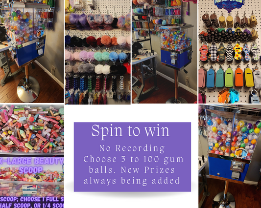 Spin to win prizes | Mystery Gifts, Beauty Bin |Slime, Bath bomb, Shower steamer | Add on | Surprise gum ball prizes! | NOT recorded listing