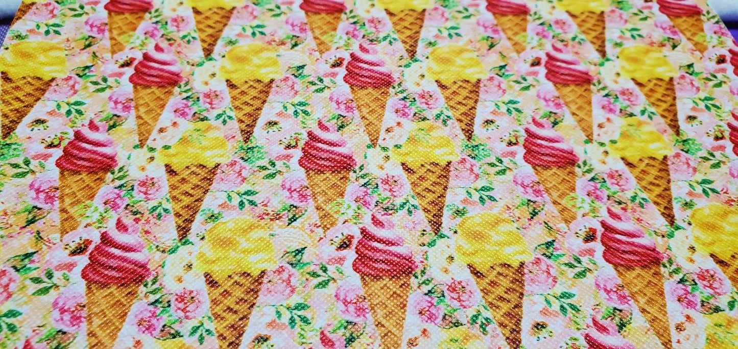 Faux Leather & Nylon Fabric Keychain | Key Fob Wristlet | Pink or Yellow Ice cream cones