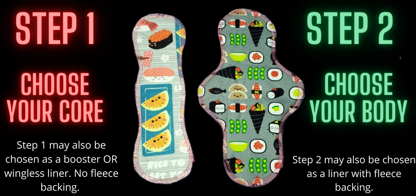 Build your own Cloth Pad | Exposed Core OR Regular | 3" Snapped Width | Serged Style | Sale