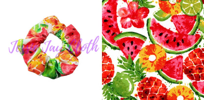 Watercolor Fruit Basket Print | Classic Hair Scrunchie | Adult Size