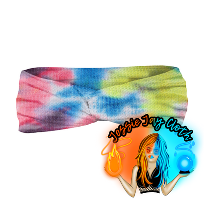 Vibrant Rainbow Tie Dye Waffle Knit | Twist Knot Head Band | Custom Turban Head Band | 4 Sizes