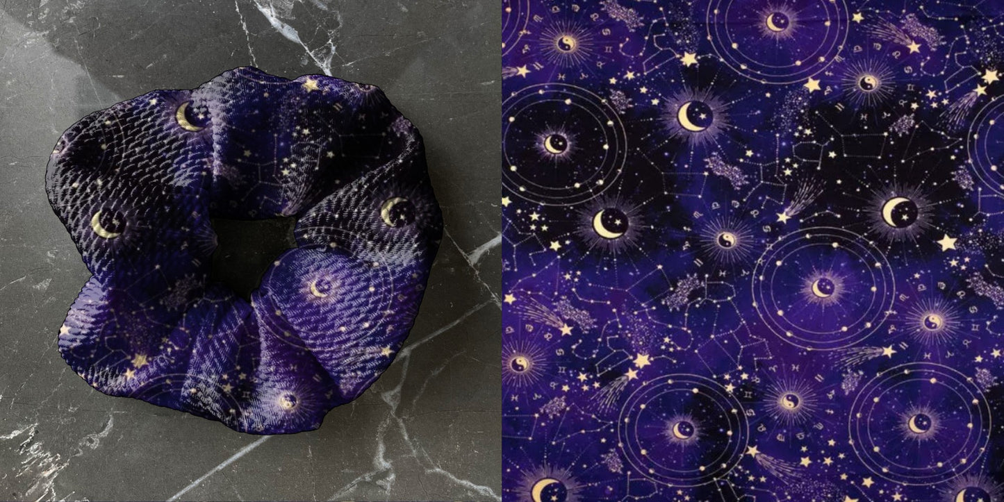 Blue Galaxy Stars & Moon | Custom Hair Scrunchie | Adult Size & Toddler Size | 7 Options