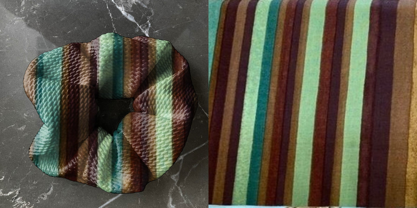 Brown, Green, Teal Lines  | Custom Hair Scrunchie | Adult Size & Toddler Size | 7 Options