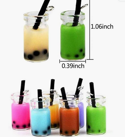 Mason Jar Boba Milk Tea Inspired Dangle/Stud Earrings OR Keychain | Tapioca Pearls | Hypoallergenic | Fruit Tea | Bubble Tea | 12 colors
