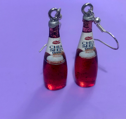 Ready To Ship Chia Seed Drink Earrings | Red, Blue, Or Yellow | Silver Dangles