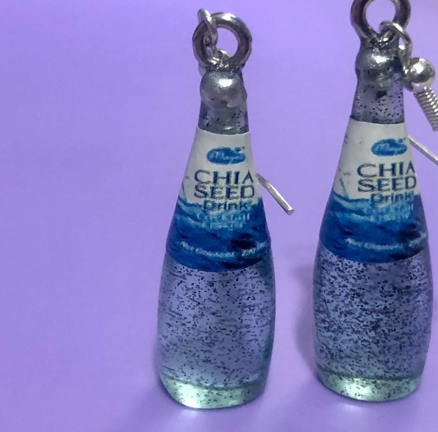 Ready To Ship Chia Seed Drink Earrings | Red, Blue, Or Yellow | Silver Dangles