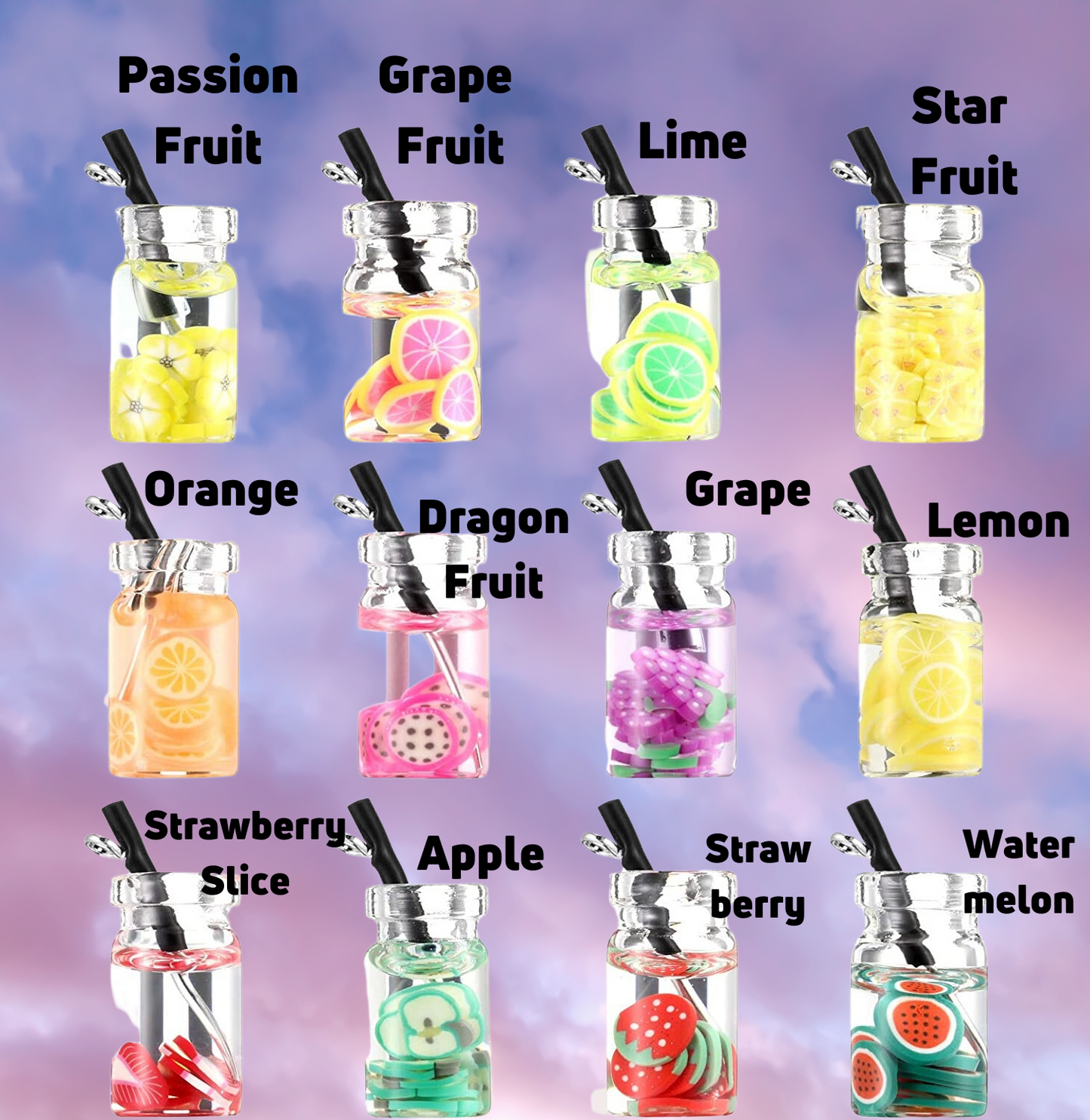 Mason Jar Boba Fruit Tea Inspired Earrings OR Keychain | Hypoallergenic | Strawberry, Grape, Apple, Dragon Fruit, Watermelon, Lemon, Lime