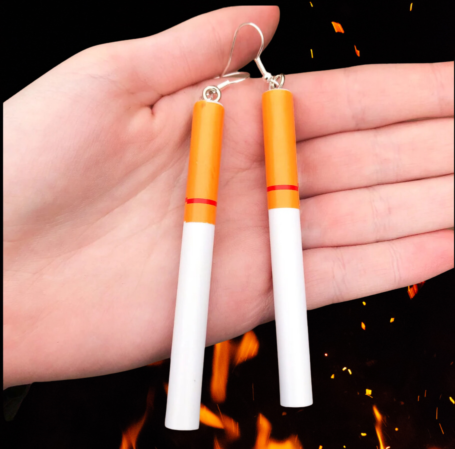 Funny Cigarette Shape Earrings OR Keychain | Punk Smoked Fashion Dangle/Stud | Jewelry Gift | Hypoallergenic | White Trash Party