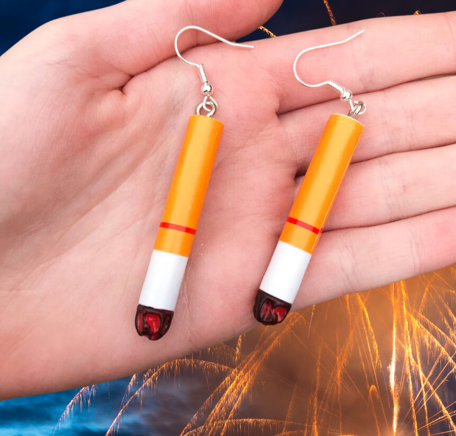 Funny Cigarette Shape Earrings OR Keychain | Punk Smoked Fashion Dangle/Stud | Jewelry Gift | Hypoallergenic | White Trash Party