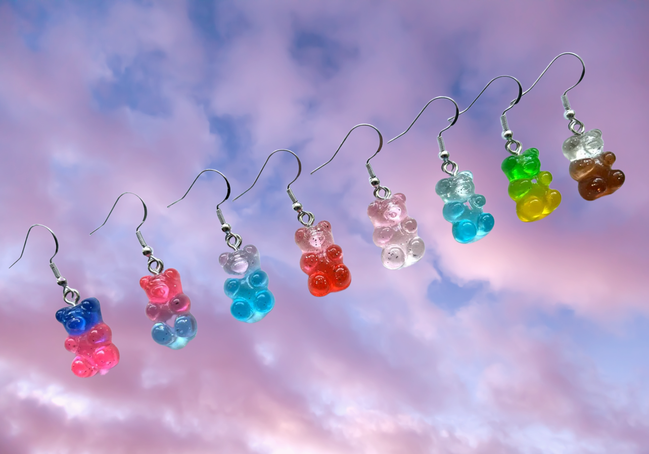 Gummy Bear Inspired Dangle/Stud Earrings OR Keychain | Gradient Glitter Resin | Hypoallergenic | Candy Earrings | 15 colors to choose from