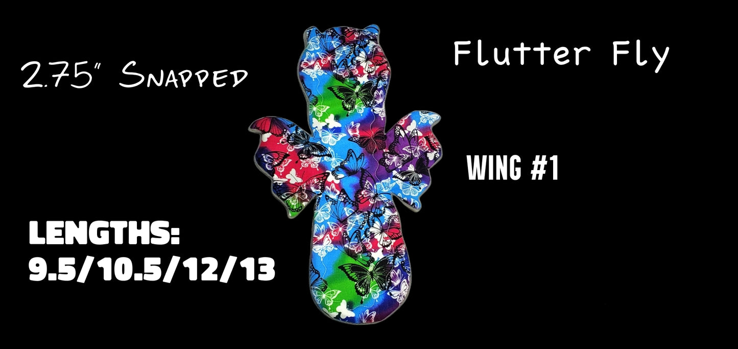 Custom Flutter Fly Cloth Pad | Sizes 9.5/10.5/12/13 | 2.75" Snapped | 3 Wing Options