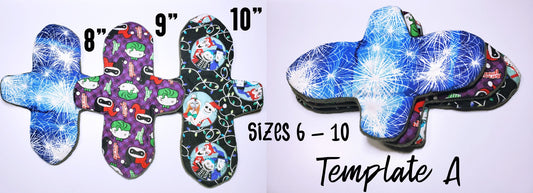 Template A | Budget Friendly Cloth Pads | 2.5" Snapped Width| 6/7/8/9/10 inches | Great Starter set for Teen/Tween