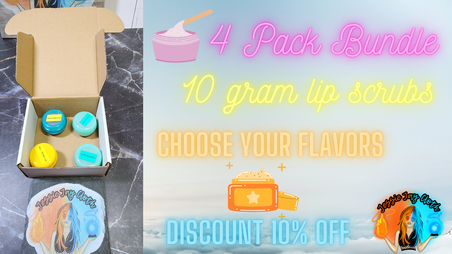 4 Pack Discount Bundle | Edible Lip Scrubs | Reusable 10 gram jars | Choose your flavors