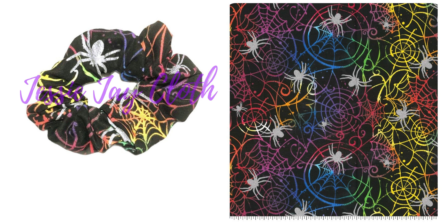 Rainbow Spider Web Print  | Extra Fluffy Hair Scrunchie | Adult Size