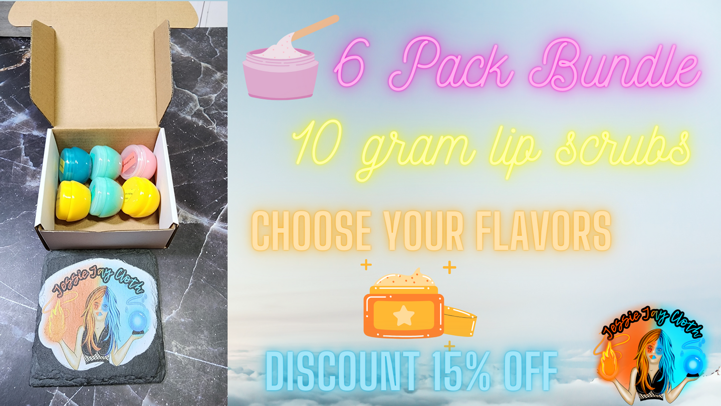 6 Pack Discount Bundle | Edible Lip Scrubs | Reusable 10 gram jars | Choose your flavors