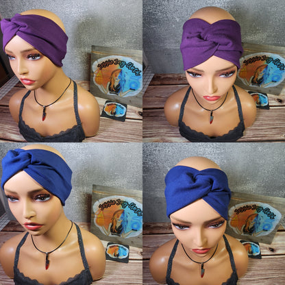 Set of 2 or singles | Egg Plant & Navy |  Medium 21" | RTS Cotton Lycra Head Band | Ready to ship | Solid Colors