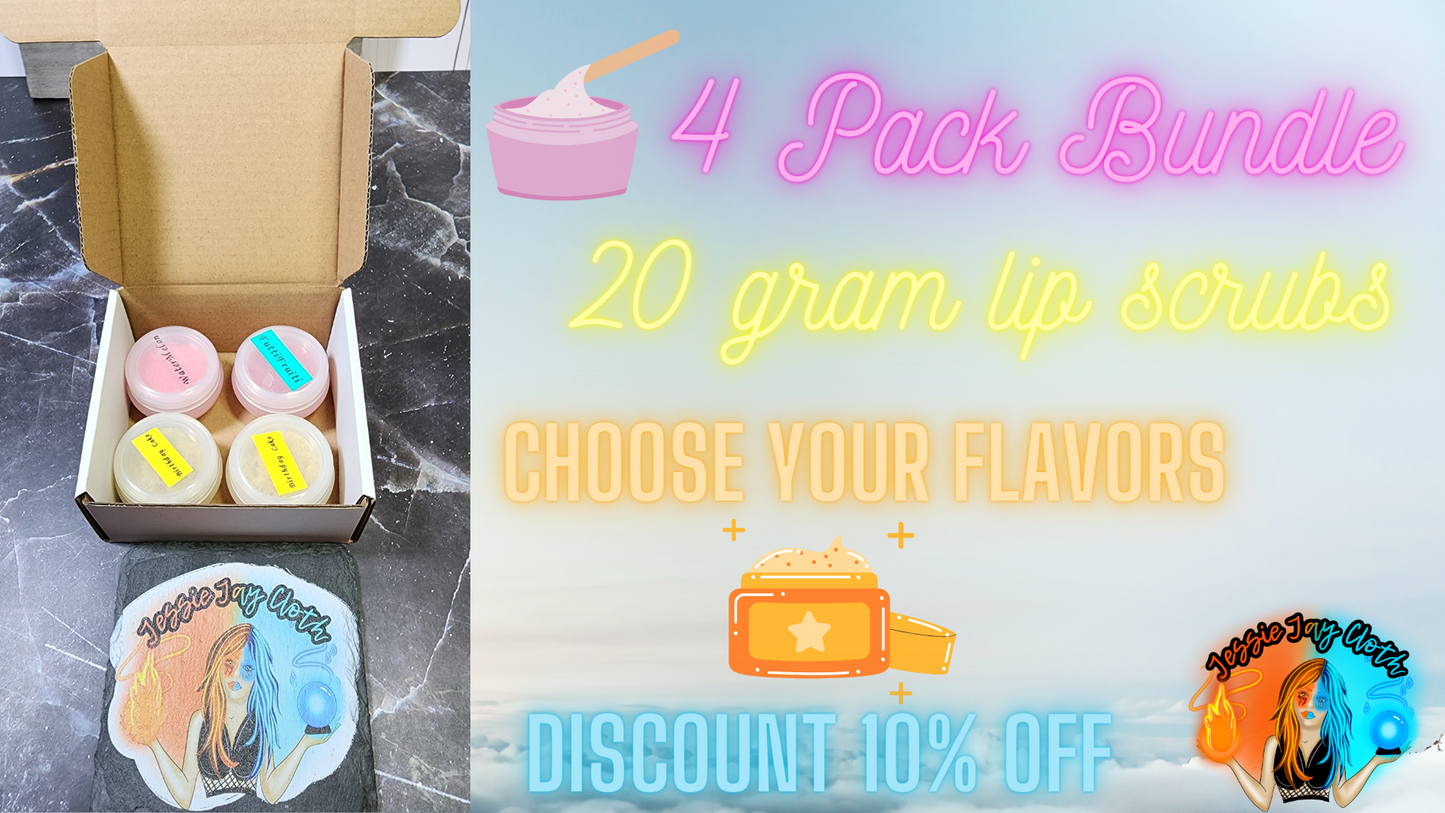 4 Pack Discount Bundle | Edible Lip Scrubs | Reusable 20 gram jars | Choose your flavors