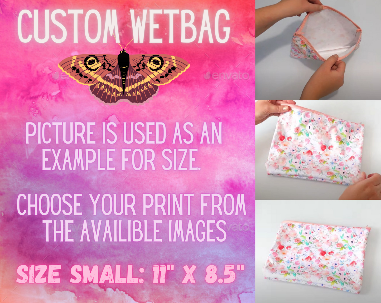 Small Custom Wet bag with zipper closure | 11 inch by 8.5 inch