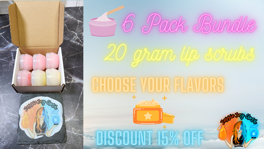 6 Pack Discount Bundle | Edible Lip Scrubs | Reusable 20 gram jars | Choose your flavors