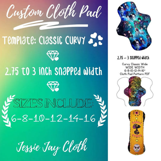 Custom Classic Curvy Cloth Pad | 6/8/10/12/14/16 | 2.75" to 3" Snapped Width