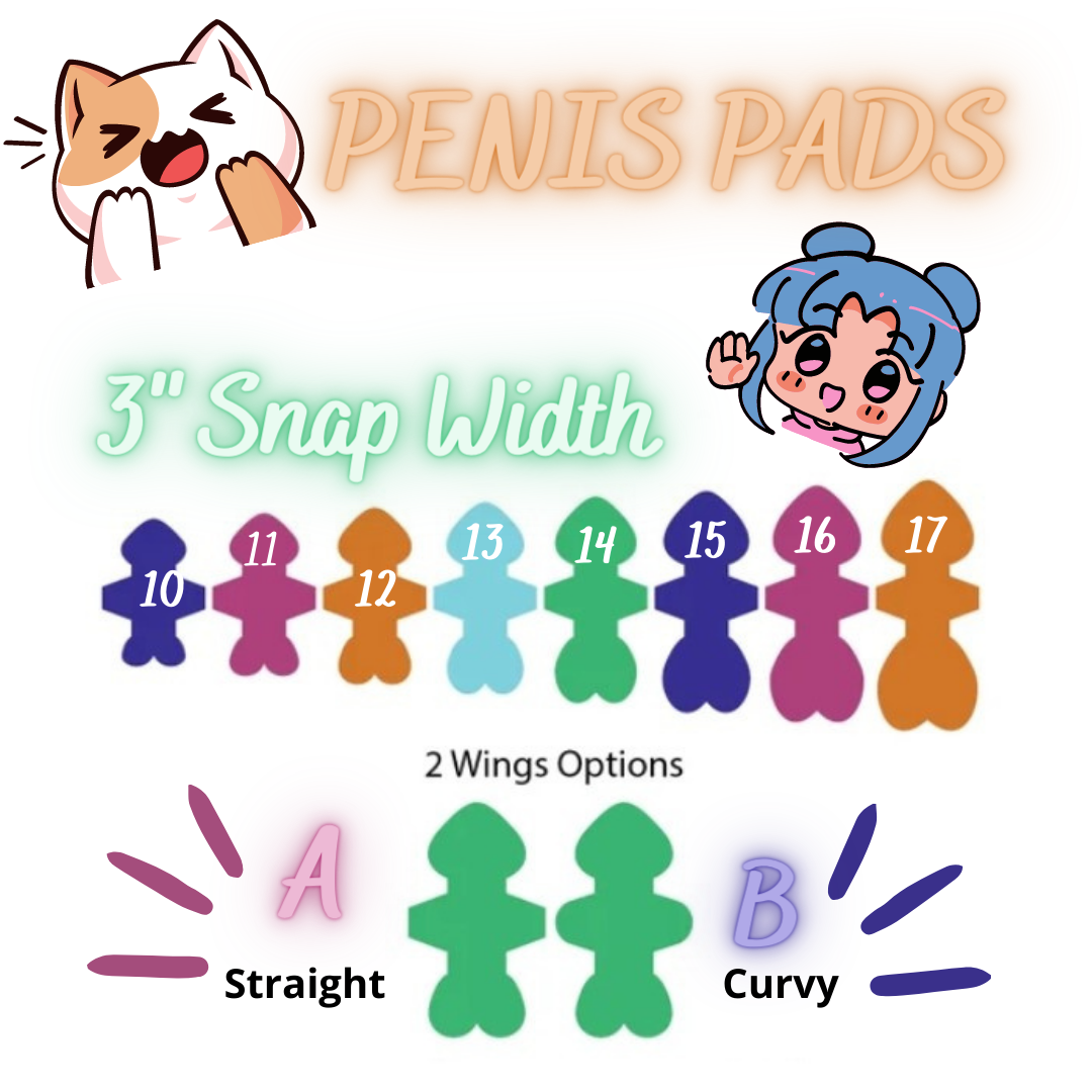 Custom Penis Shaped Cloth Pads | 10/11/12/13/14/15/16/17 | 3" snapped | Adult Humor